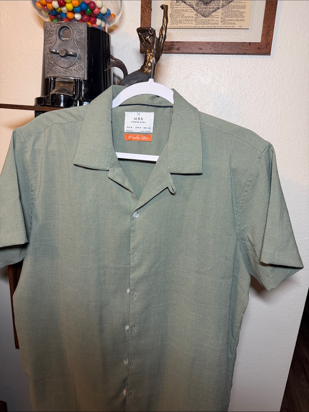 MBX Short-Sleeve Camp Collar Button-Down Shirt in Sage Green